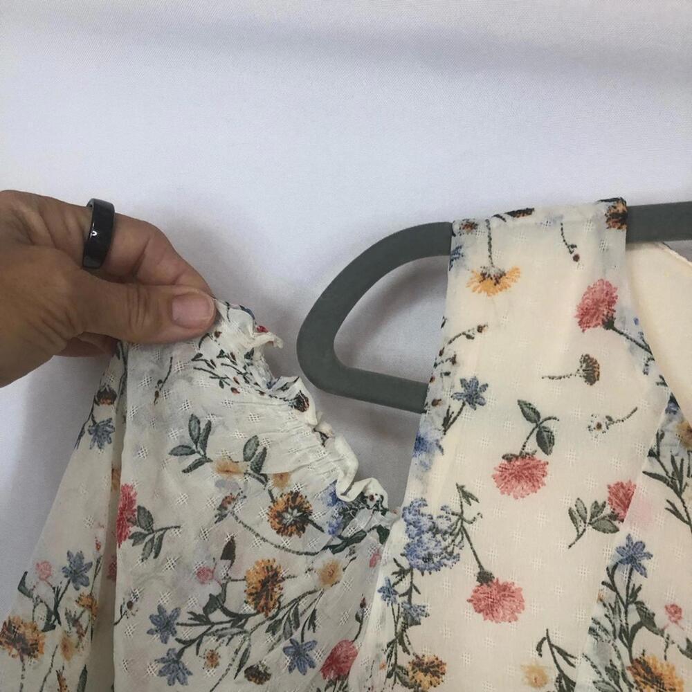 Perceptions Dress Floral Closure Cold Shoulder Puffed Sleeve Back Pleat - Picture 5 of 9